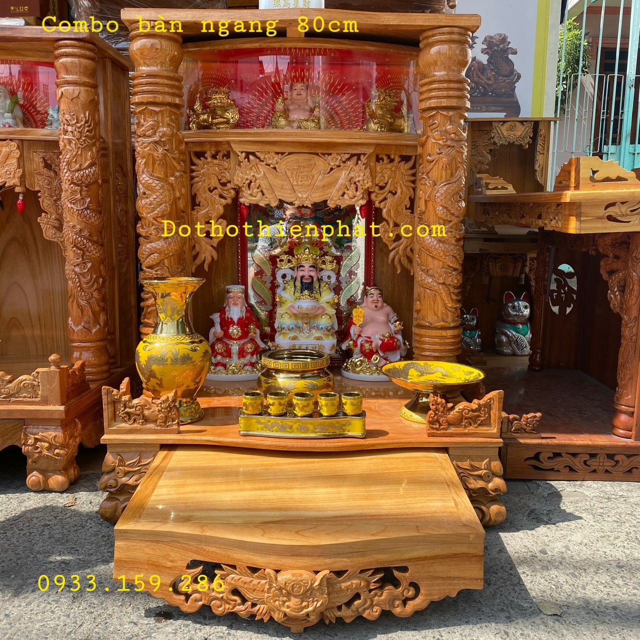 COMBO Bộ bàn thờ ngang 80cm gỗ gõ đỏ rất đẹp - Đồ thờ Thiên Phát